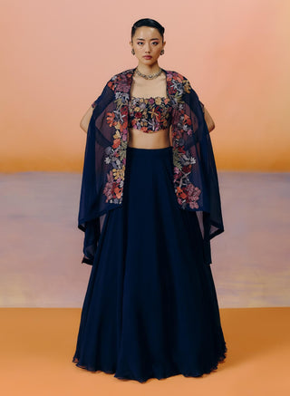 Avi navy blue cape and skirt set