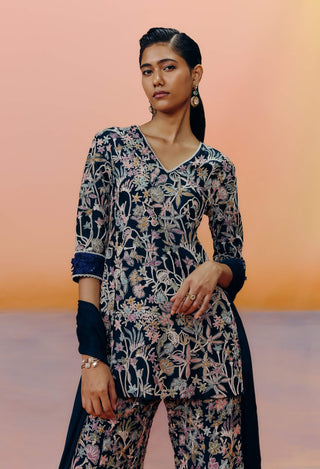 Caradonna navy blue sharara set