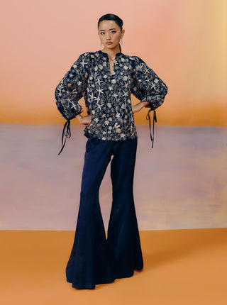 Yuan navy blue top and flared pants