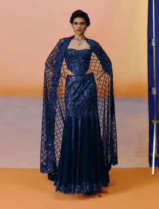 Mimi navy blue skirt and cape set