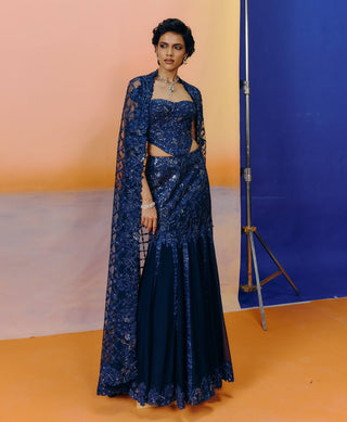 Mimi navy blue skirt and cape set