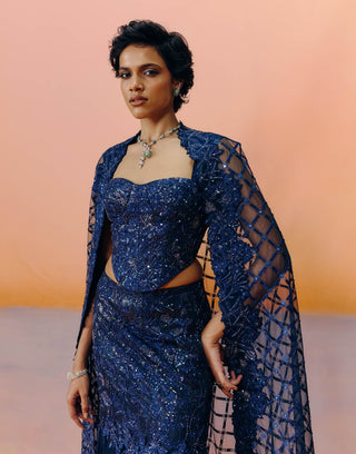 Mimi navy blue skirt and cape set