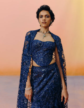 Mimi navy blue skirt and cape set