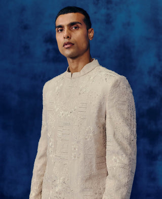 Zavi champagne sherwani set