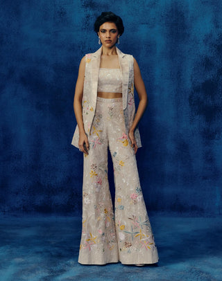 Sele champagne blazer with bustier and embroidered pants