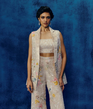 Sele champagne blazer with bustier and embroidered pants