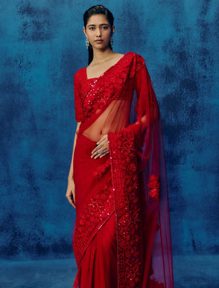 Bella red sari set
