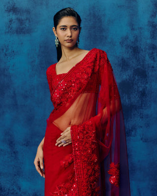 Bella red sari set