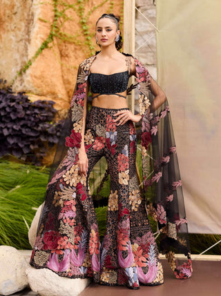 Black dianthus flared pants set
