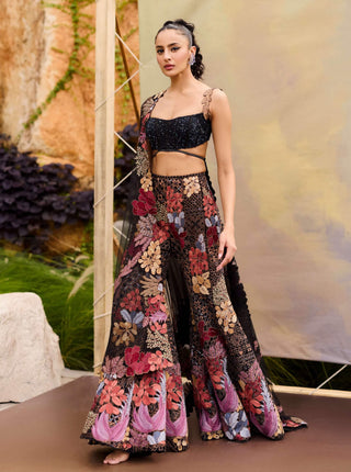 Black dianthus flared pants set