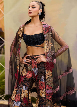 Black dianthus flared pants set