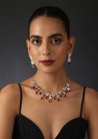 Swabhimann Jewellery-Ruby Rose Polki Necklace And Earring Set-INDIASPOPUP.COM