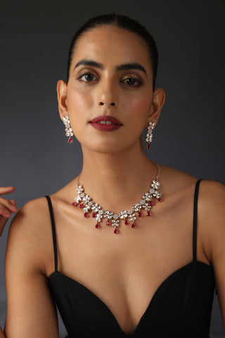 Swabhimann Jewellery-Ruby Rose Polki Necklace And Earring Set-INDIASPOPUP.COM