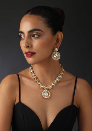 Swabhimann Jewellery-Old Tone Polki Necklace And Earring Set-INDIASPOPUP.COM