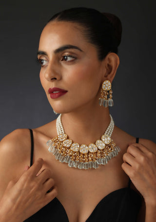Swabhimann Jewellery-Mint Gold Polki Necklace And Earring Set-INDIASPOPUP.COM