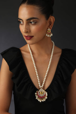 Swabhimann Jewellery-Pearl Long Necklace And Earring Set-INDIASPOPUP.COM