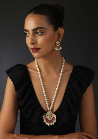 Swabhimann Jewellery-Pearl Long Necklace And Earring Set-INDIASPOPUP.COM