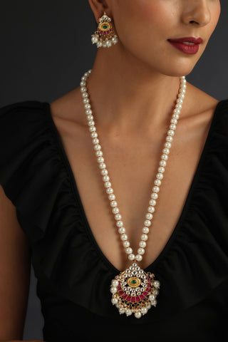 Swabhimann Jewellery-Pearl Long Necklace And Earring Set-INDIASPOPUP.COM