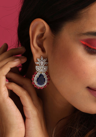 Swabhimann Jewellery-Blue Silver Tone Zirconia Earrings-INDIASPOPUP.COM