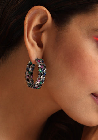 Swabhimann Jewellery-Multicolour Grey Tone Zirconia Hoop Earrings-INDIASPOPUP.COM