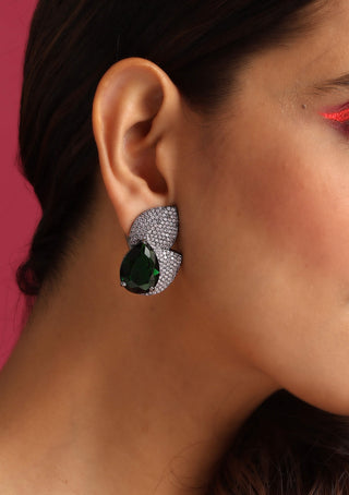 Swabhimann Jewellery-Green Purple Zirconia Stud Earrings-INDIASPOPUP.COM