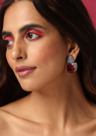 Swabhimann Jewellery-Red Grey Tone Zirconia Stud Earrings-INDIASPOPUP.COM
