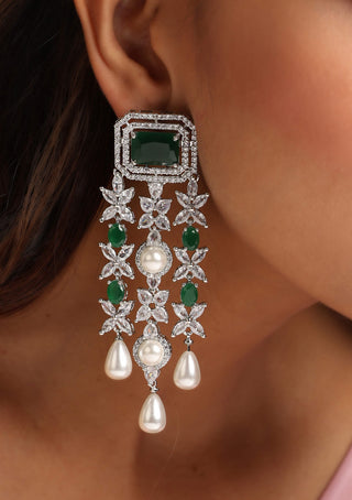 Swabhimann Jewellery-Green Silver Tone Dangler Earrings-INDIASPOPUP.COM
