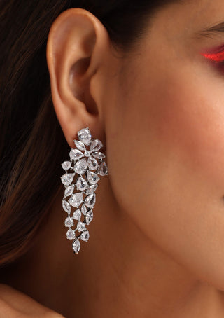 Swabhimann Jewellery-White Silver Zirconia Dangler Earrings-INDIASPOPUP.COM