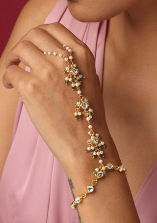 Swabhimann Jewellery-White Gold Tone Kundan Hath Phool-INDIASPOPUP.COM