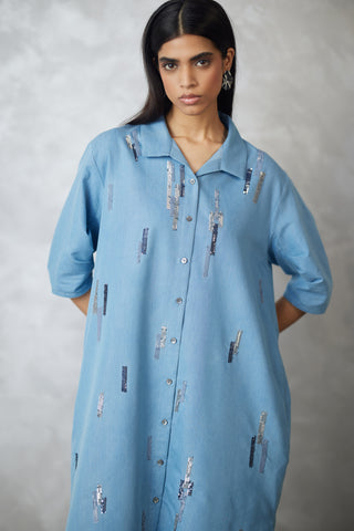 Light denim blue skyline bubble lounge dress