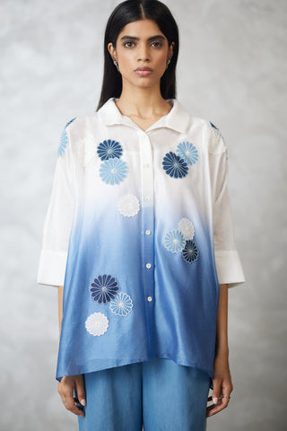 Ivory to light blue shirt and pants
