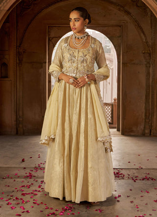 Golden Jashnaa Maharaani Anarkali Set by Nidhika Shekhar available on Indiaspopup.com