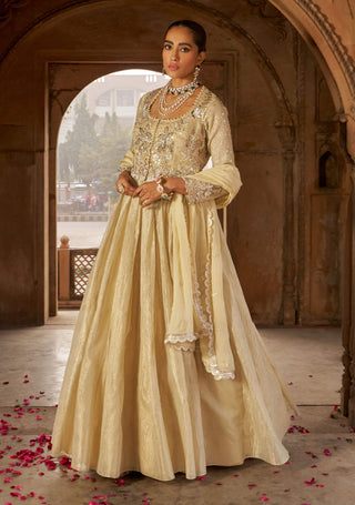 Golden Jashnaa Maharaani Anarkali Set by Nidhika Shekhar available on Indiaspopup.com