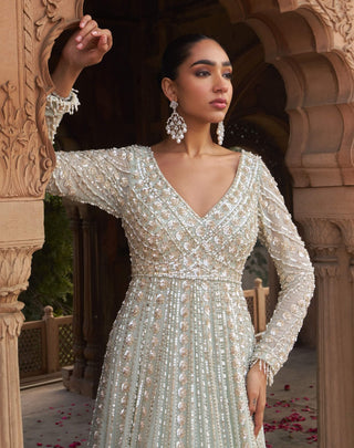 Sage Green Jashnaa Anarkali And Dupatta by Nidhika Shekhar available on Indiaspopup.com