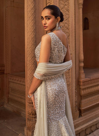 Silver Jilmil Jashnaa Lehenga Set by Nidhika Shekhar available on Indiaspopup.com