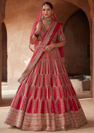 Nitika Gujral-Blood Red Zardozi Lehenga Set-INDIASPOPUP.COM