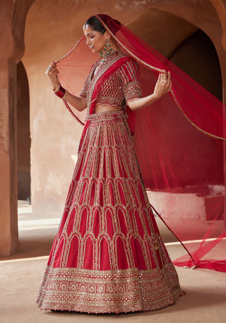 Nitika Gujral-Blood Red Zardozi Lehenga Set-INDIASPOPUP.COM
