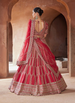 Nitika Gujral-Blood Red Zardozi Lehenga Set-INDIASPOPUP.COM