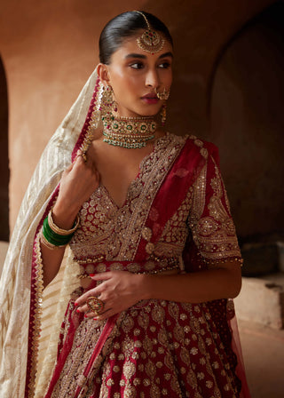 Nitika Gujral-Maroon Zardozi Lehenga Set-INDIASPOPUP.COM