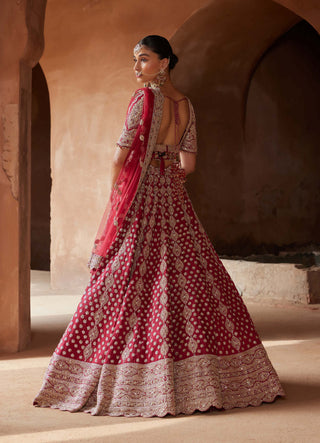 Nitika Gujral-Maroon Zardozi Lehenga Set-INDIASPOPUP.COM