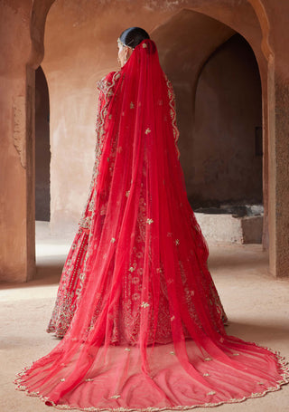 Nitika Gujral-Vermillon Red Raw Silk Lehenga Set-INDIASPOPUP.COM