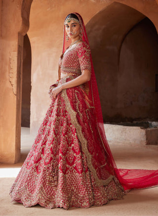 Nitika Gujral-Blood Red Lehenga Set-INDIASPOPUP.COM