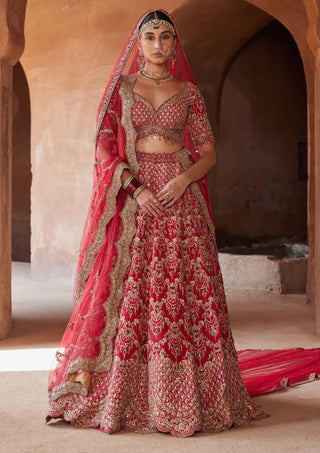 Nitika Gujral-Blood Red Lehenga Set-INDIASPOPUP.COM