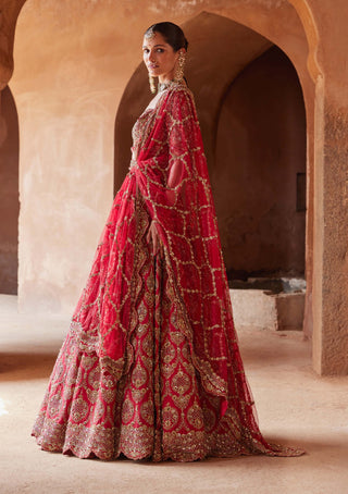 Nitika Gujral-Cardinal Red Raw Silk Lehenga Choli Set-INDIASPOPUP.COM