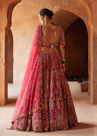 Nitika Gujral-Blood Red Raw Silk Lehenga Choli Set-INDIASPOPUP.COM