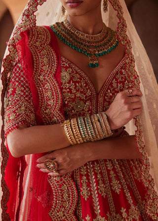 Nitika Gujral-Scarlet Red Raw Silk Lehenga Choli Set-INDIASPOPUP.COM