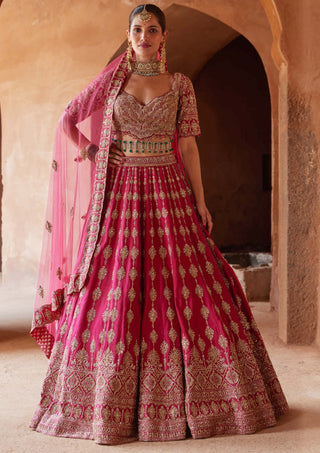 Nitika Gujral-Fuschia Red Raw Silk Lehenga Choli Set-INDIASPOPUP.COM