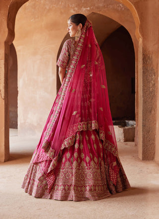 Nitika Gujral-Fuschia Red Raw Silk Lehenga Choli Set-INDIASPOPUP.COM