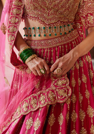 Nitika Gujral-Fuschia Red Raw Silk Lehenga Choli Set-INDIASPOPUP.COM