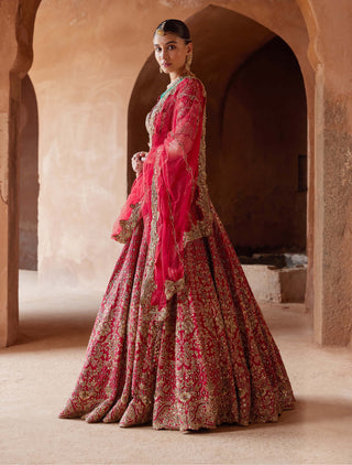 Nitika Gujral-Blood Red Raw Silk Lehenga Choli Set-INDIASPOPUP.COM